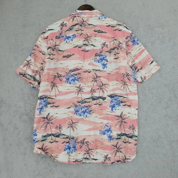 Club Room Mens Hawaiian Shirt XXL Pink & Blue Floral Cotton/Linen  5CT - Picture 2 of 7